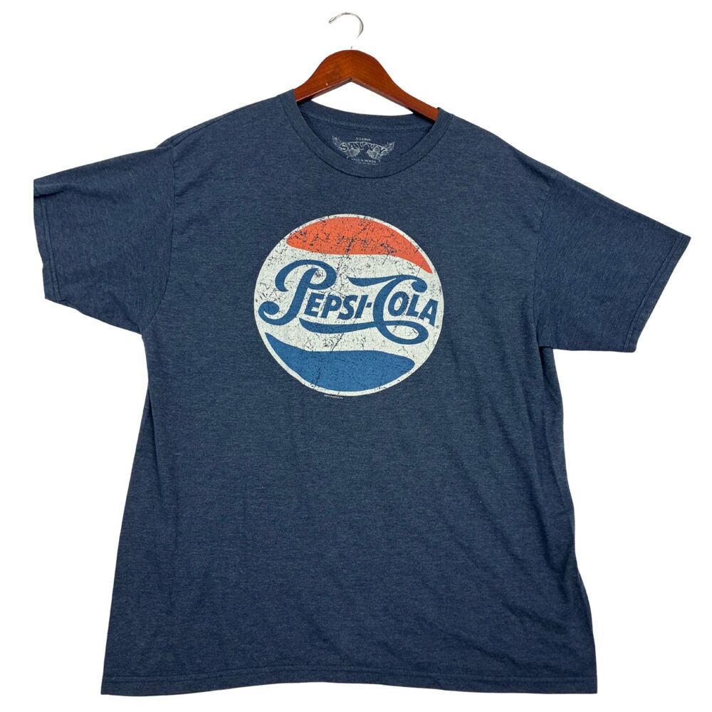 Pepsi Cola T Shirt Mens XL Blue Retro Distressed Logo Soda Graphic Tee Savvy